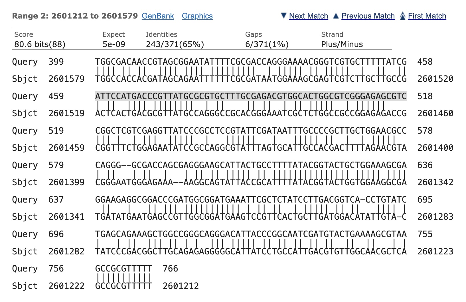 A sequence alignment